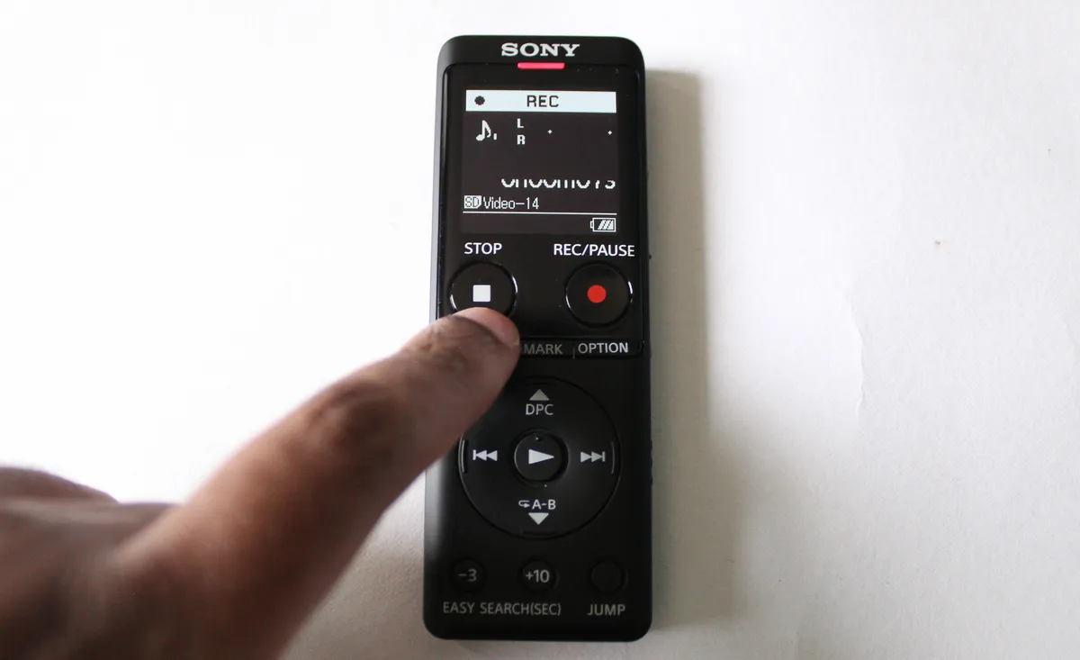 An image of the Sony UX570, one of the best voice recorders for dictation. 